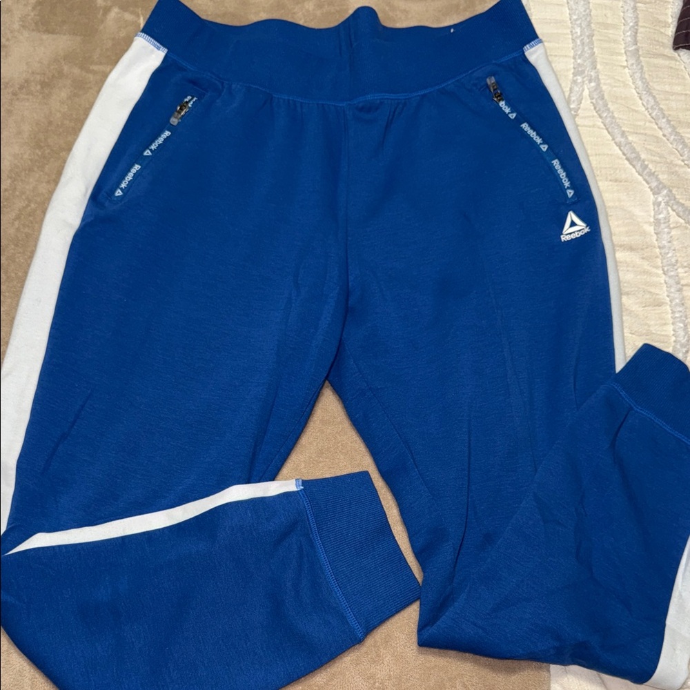 Reebok Women's Blue Joggers with White Trim